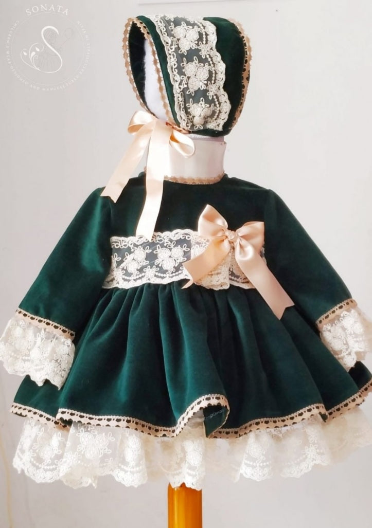Sonata Navy Velvet Puffball Dress (Made to order)