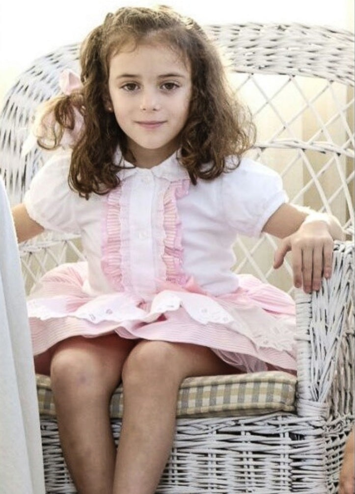 Girls Pink Skirt And Blouse Set (Made to order)