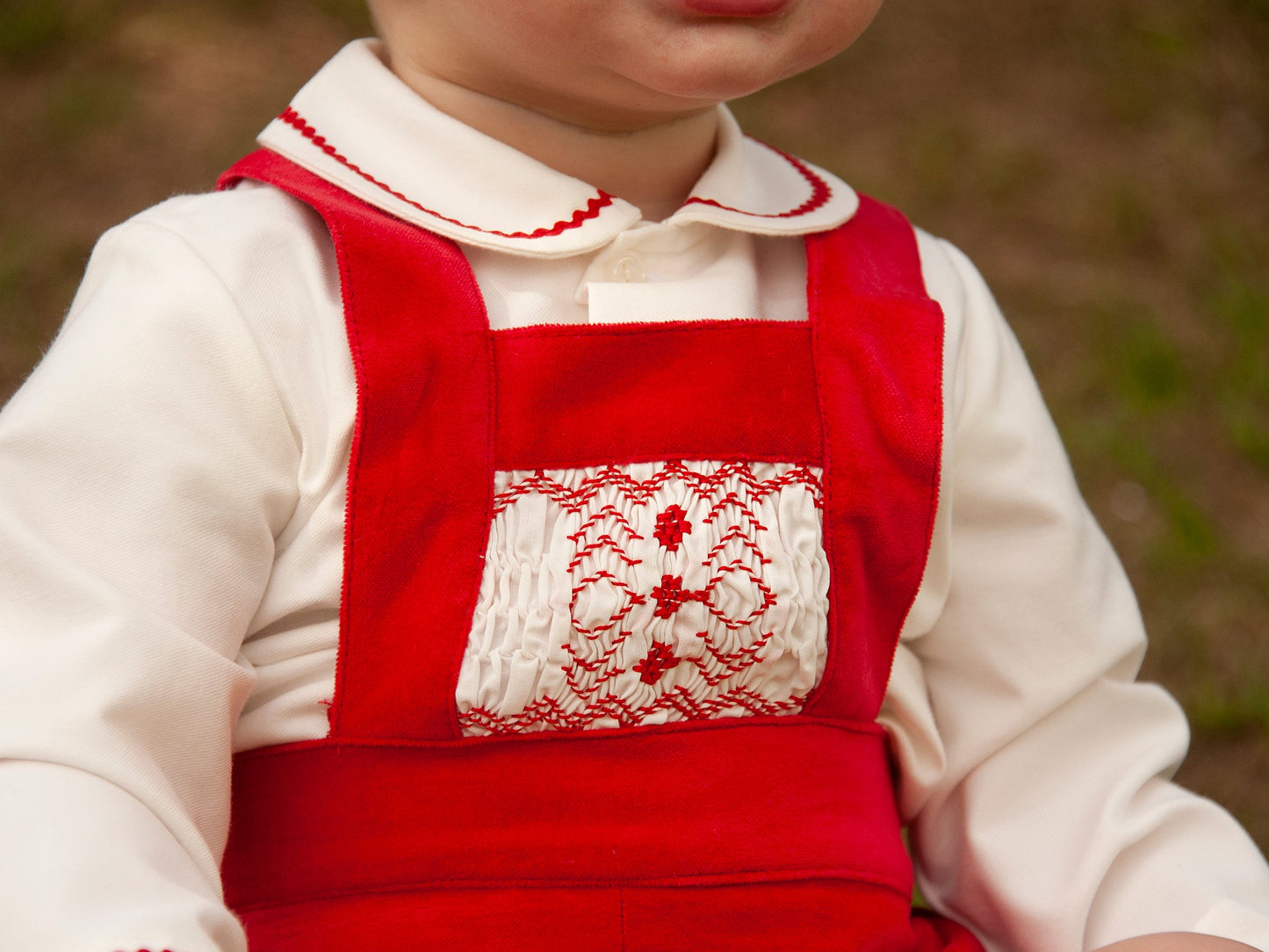 Sonata Boys Red Velvet H-Bar Smocked Set AW (Made to order)