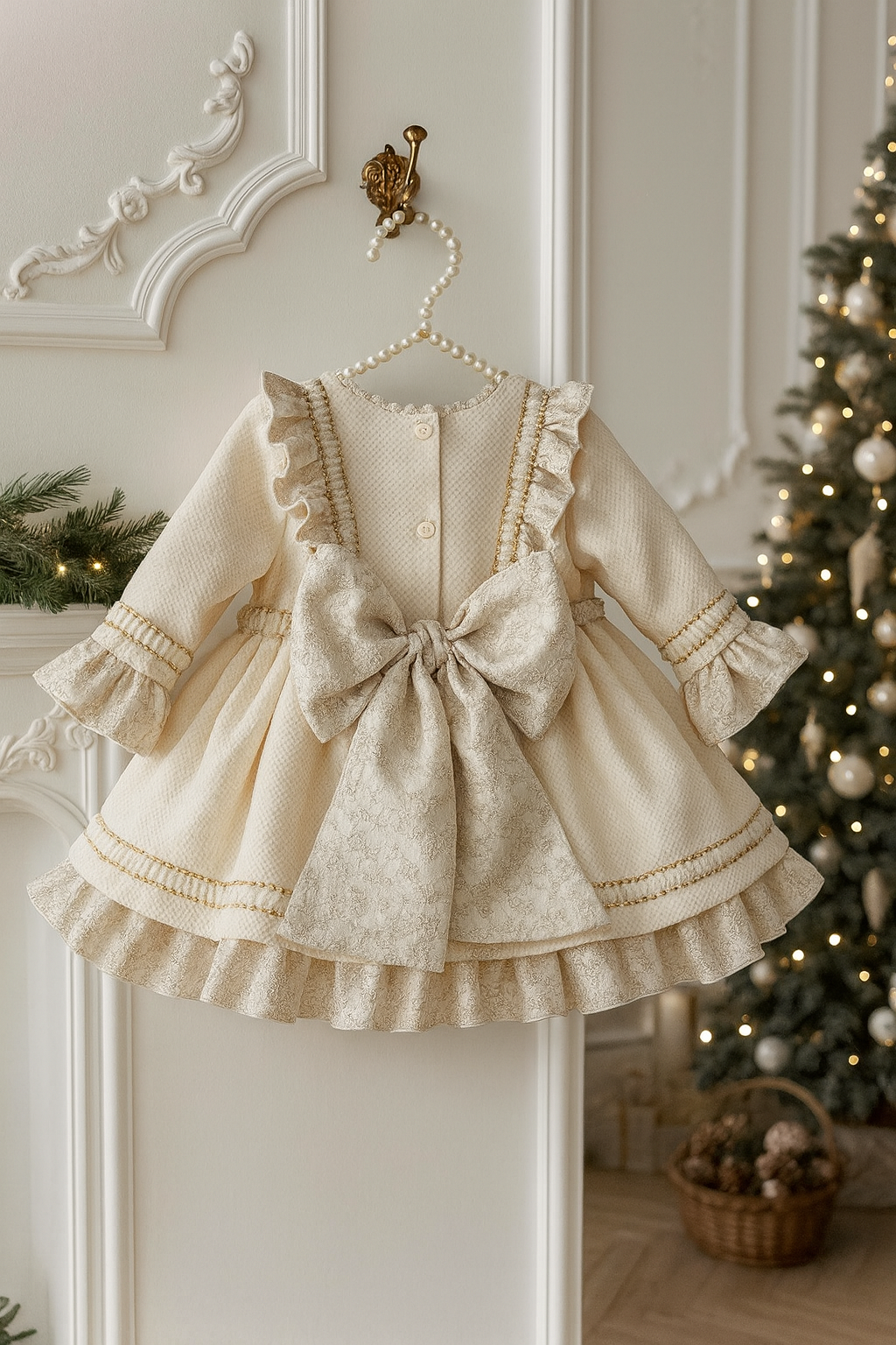 Cream & Golden Handmade Dream Puffball Dress AW25 (Made To Order)