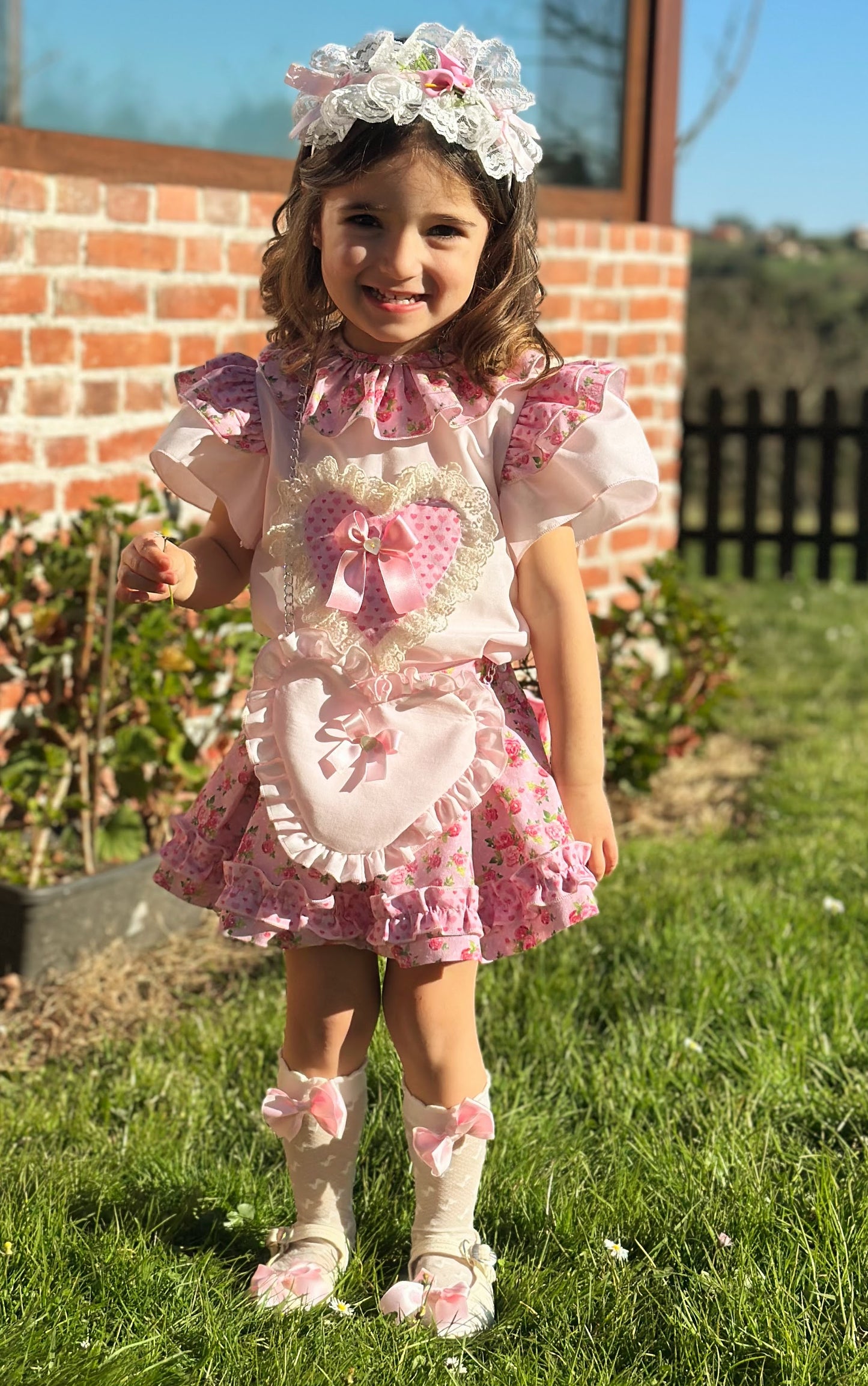 Sonata Girls Heart & Roses Blouse & Skirt Set - (Made To Order)
