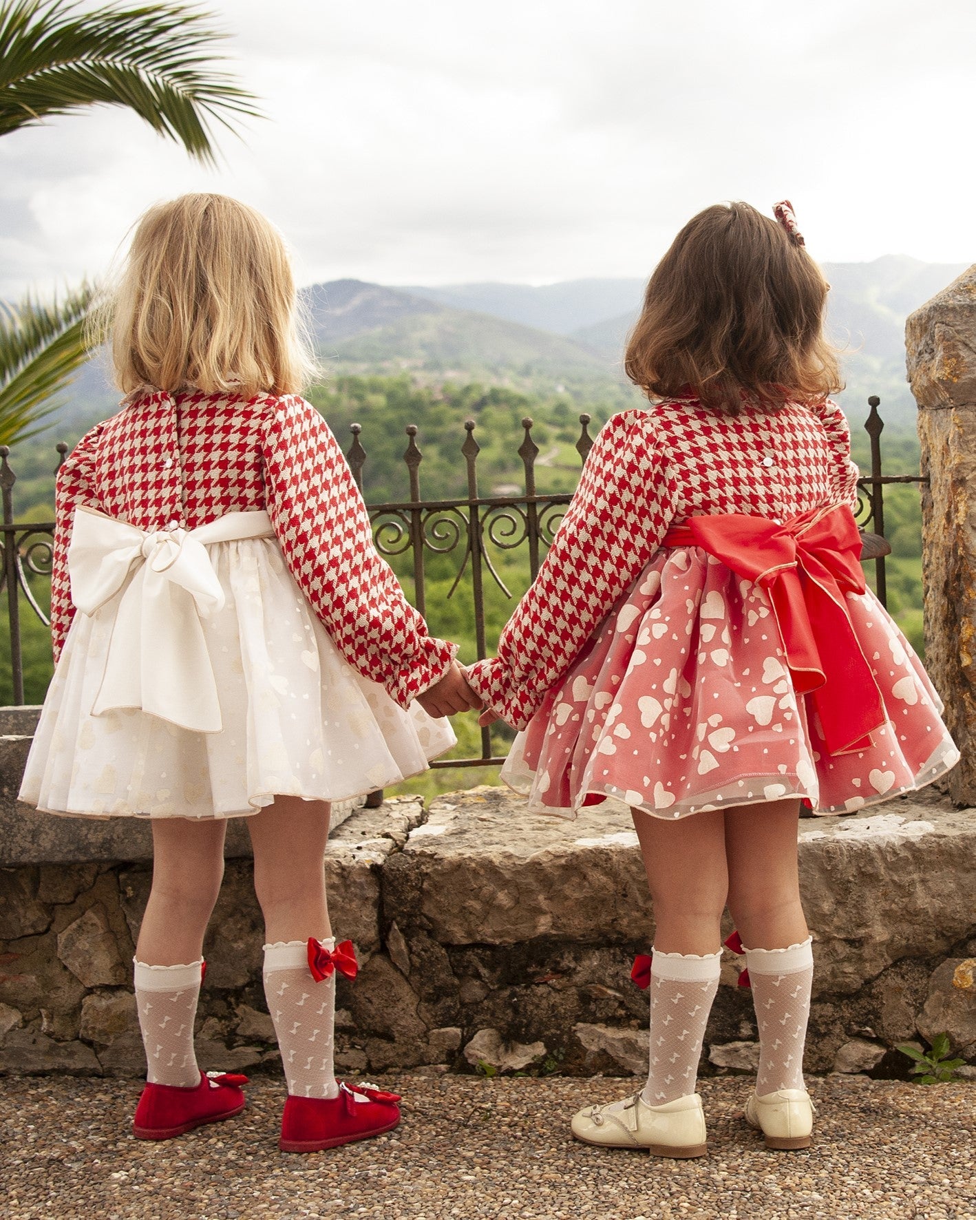 Sonata Dog Tooth Cream Heart Puffball Dress - (Made To Order)