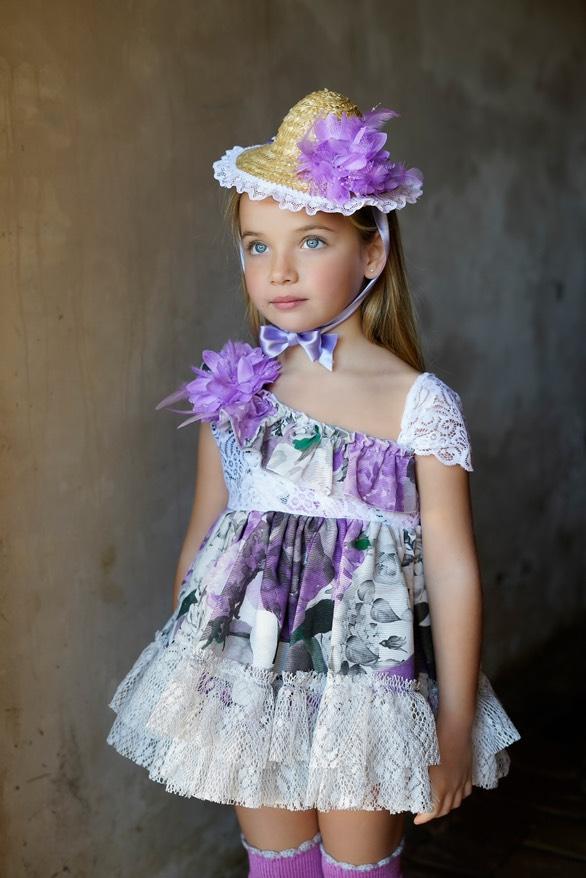 Ela Confeccion SS25 Girls Purple Floral Handmade Straw Hat - (Made to order)