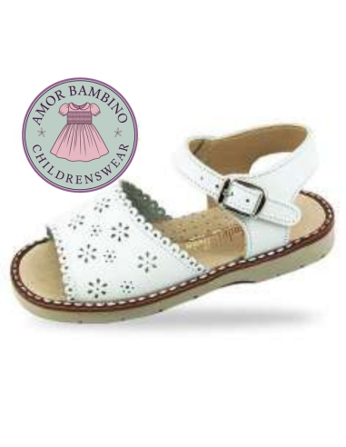 White Girls Leather Hole Punch Flower Sandals (In Stock)