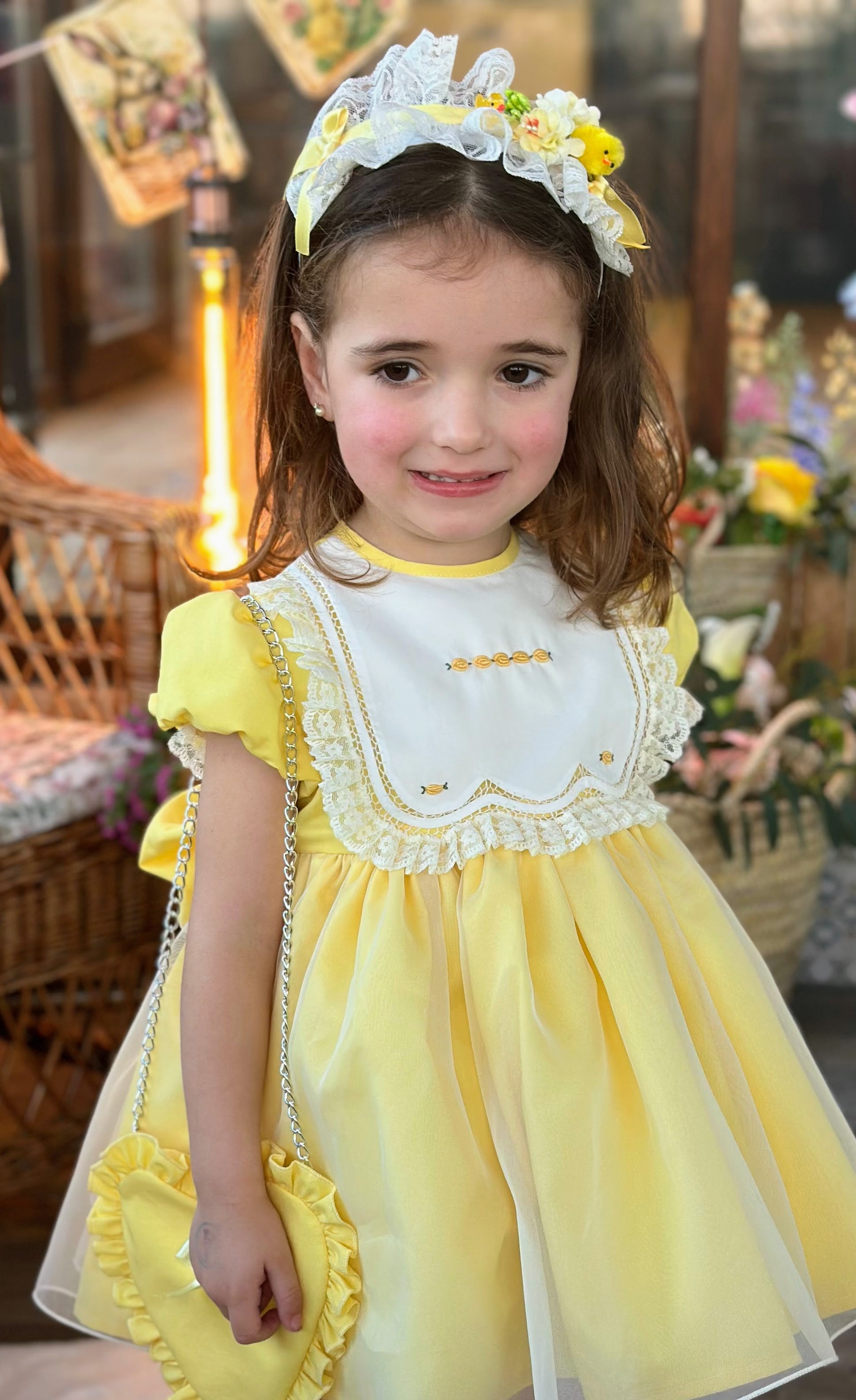 Girls Sonata Handmade Yellow Embroidered Puffball Dress