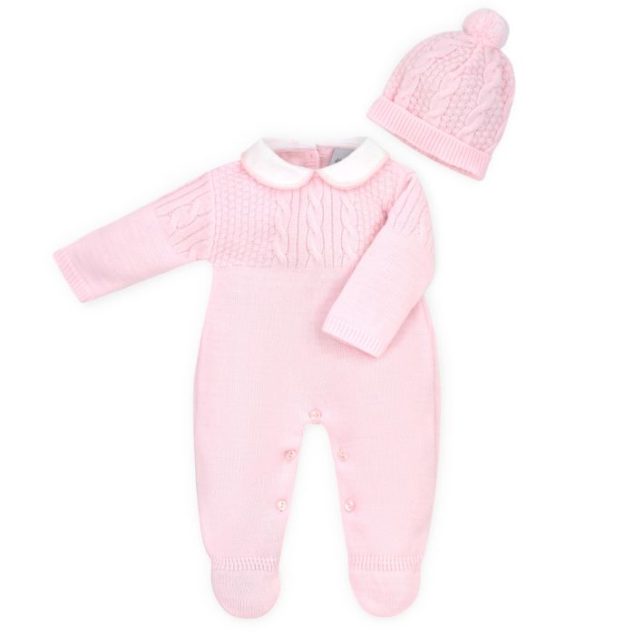 Beige Cable Knit Suit & Hat Set
