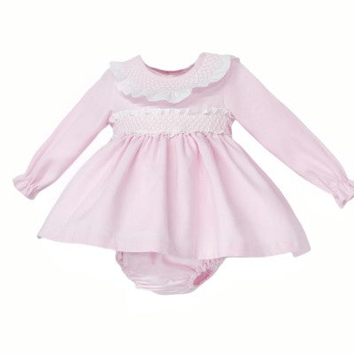 Girls Pink Smocked Dress With Knickers - 3years