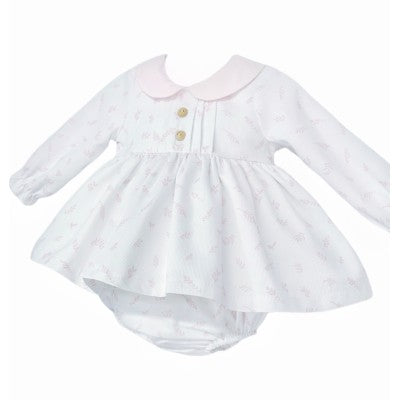 Girls White Leaf Dress With Knickers
