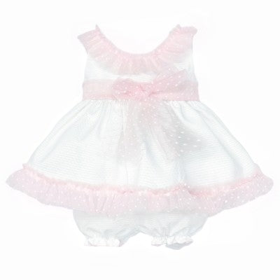 Baby girls white & blue tulle dress & bloomers