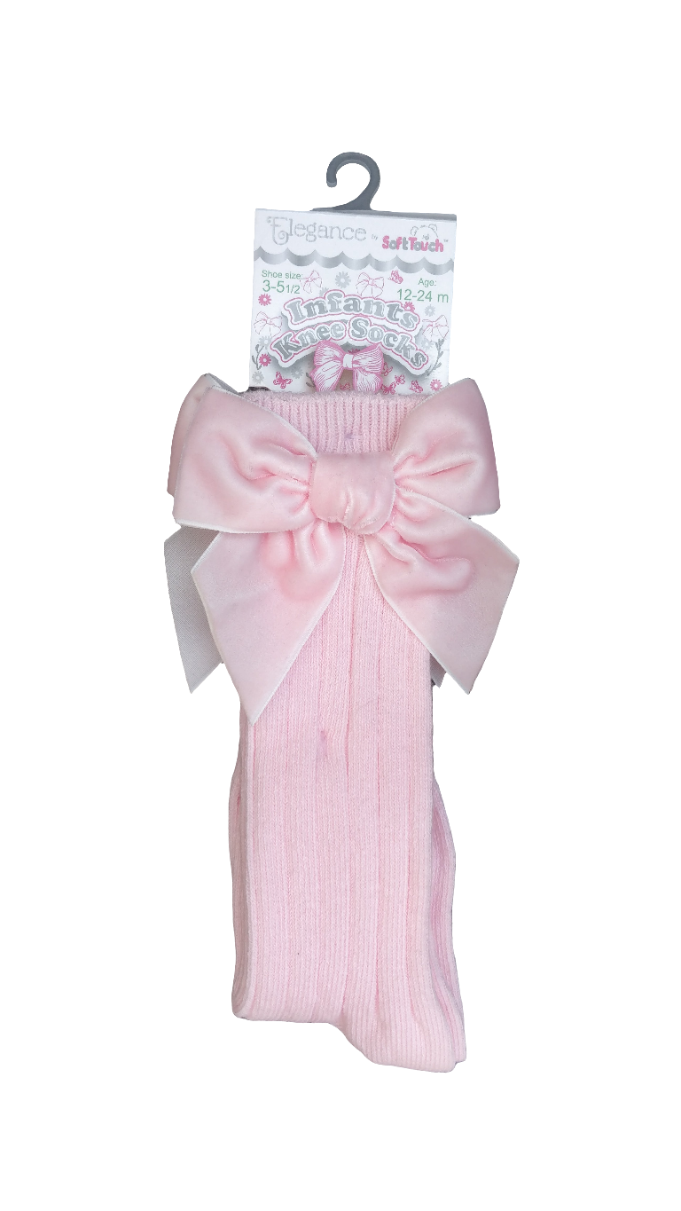 Pink Kneehigh Socks with Pink Velvet Bow