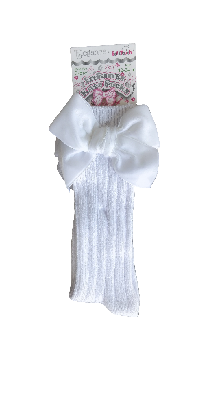 White Kneehigh Socks with White Velvet Bow