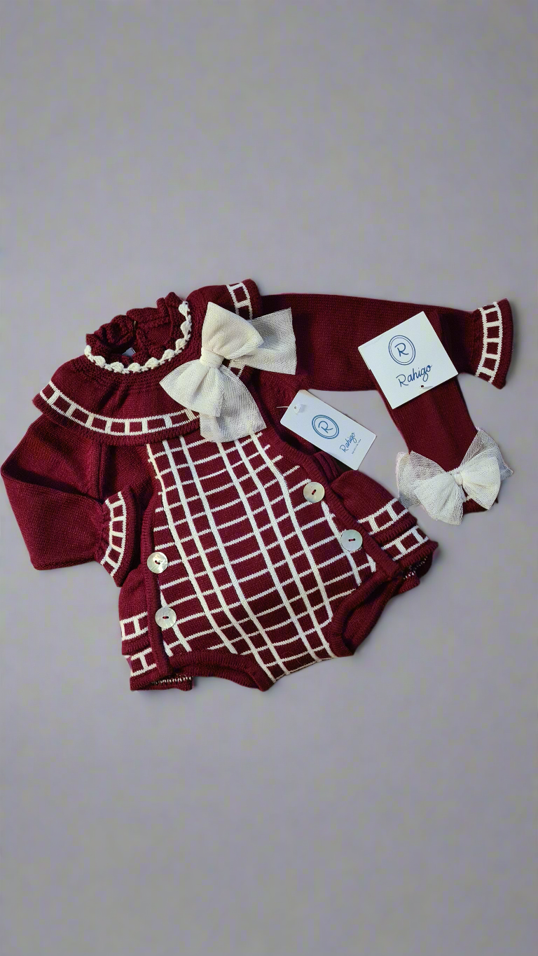 Rahigo Baby Girls Burgandy Knitted Romper & Jumper AW