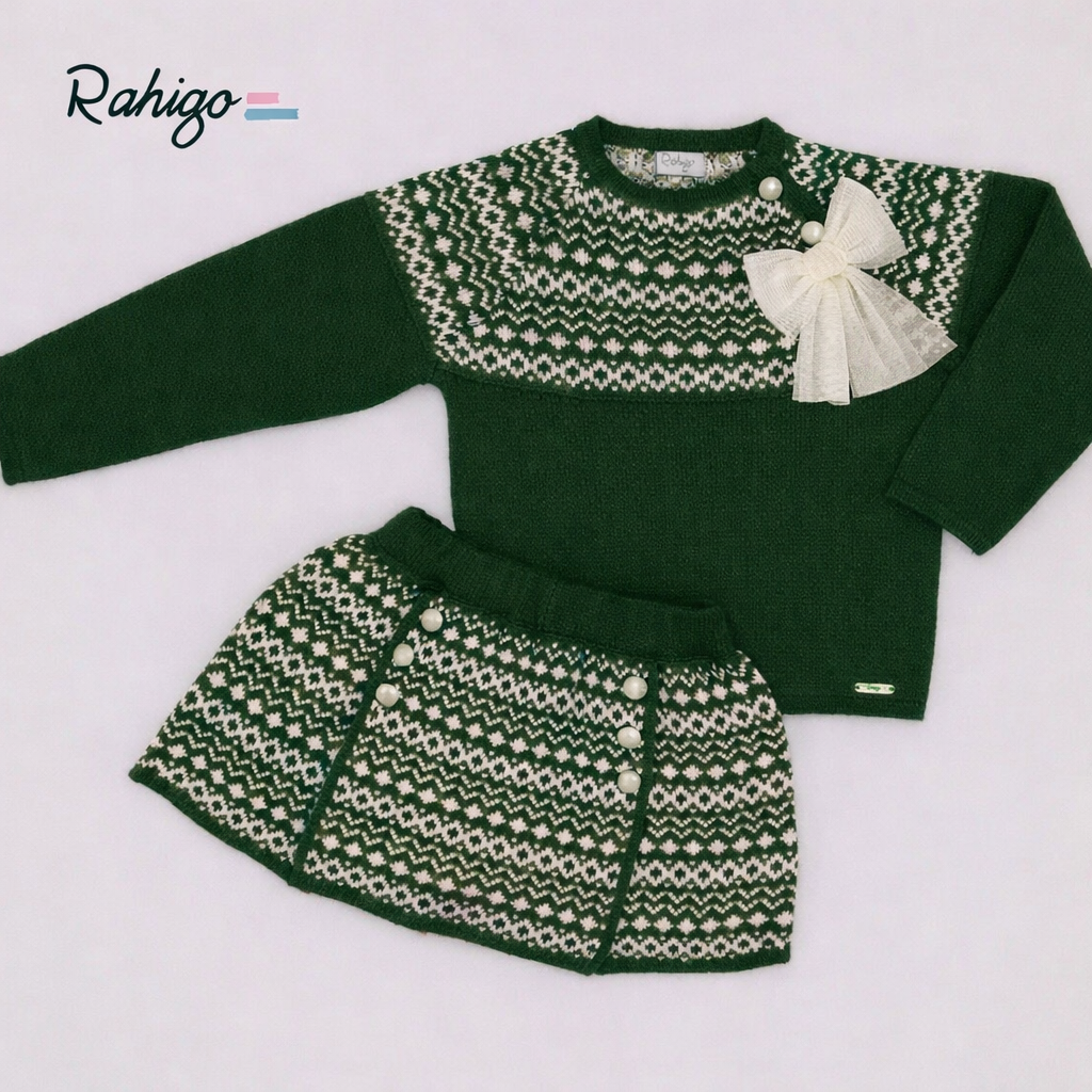 Rahigo Girls Bottle Green & Cream Jumper & Skirt Set - AW26 (Preorder)