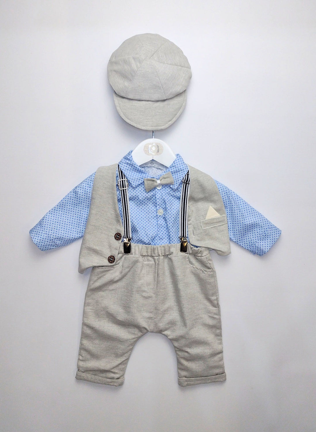 Boys Blue & Grey Waistcoat, Trousers & Hat Set