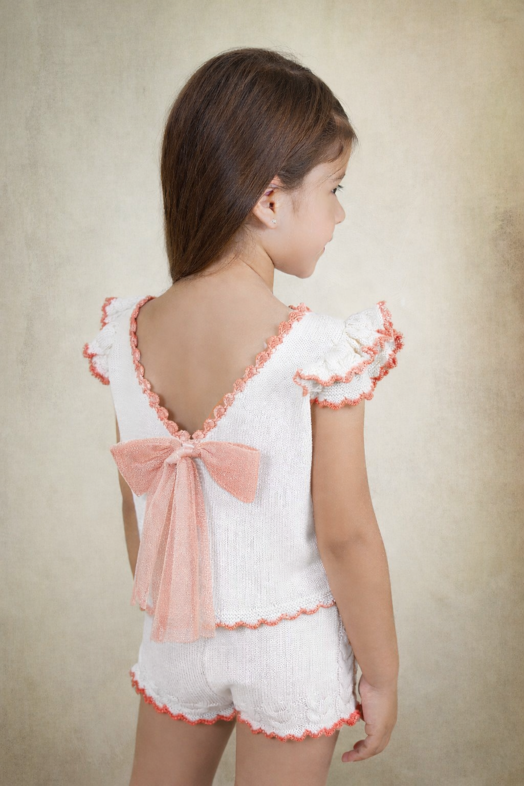 Rahigo Girls White & Coral 2 Piece Jumper & Shorts Set - SS26 In Stock