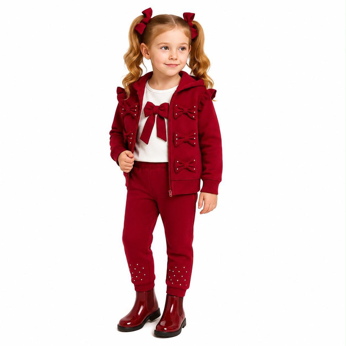 Girls Red 3 Piece Bow Tracksuit Set (Preorder)