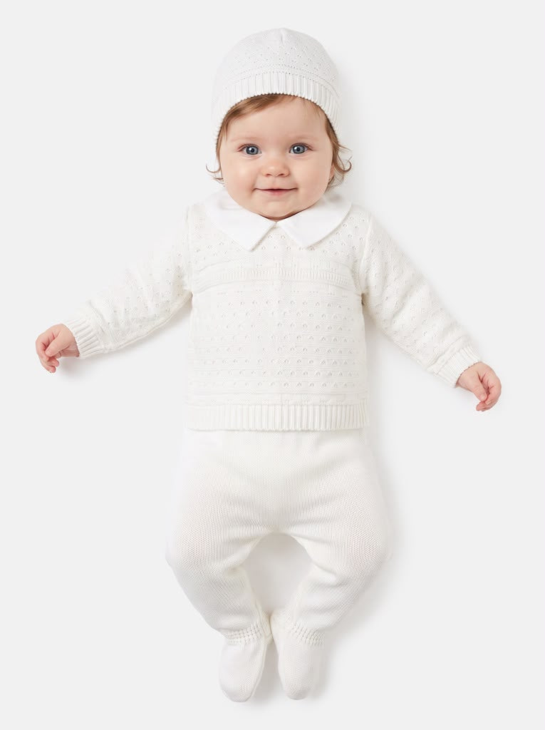 Baby Boys White 3 piece Knitted Set
