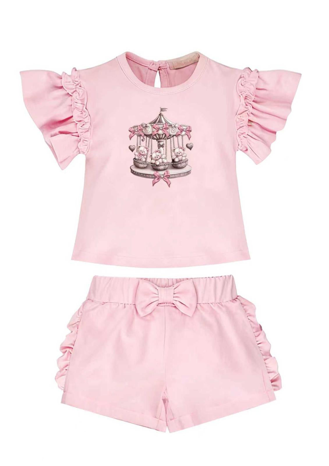 Pink Teddybear & Carousel Top & Short Set