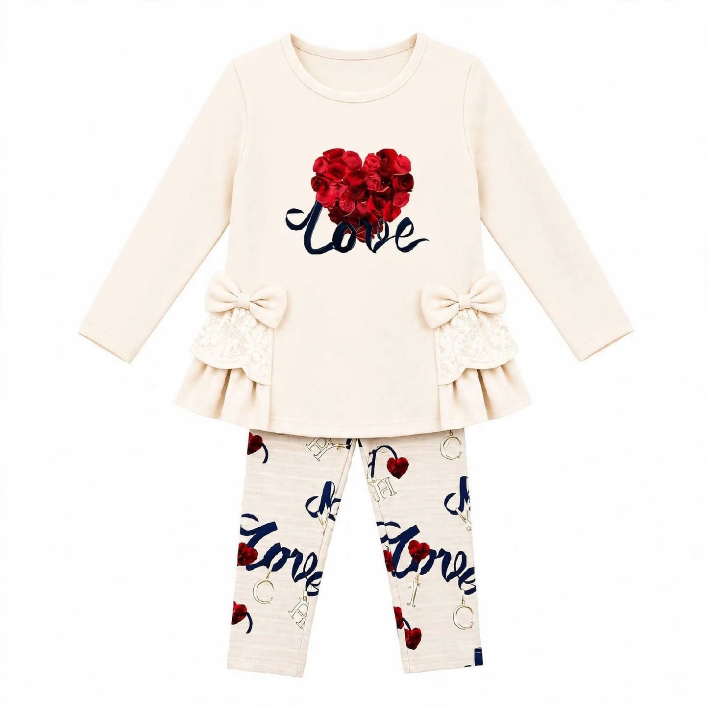 Girls Love Heart Cream Top & Leggings Set (Preorder)