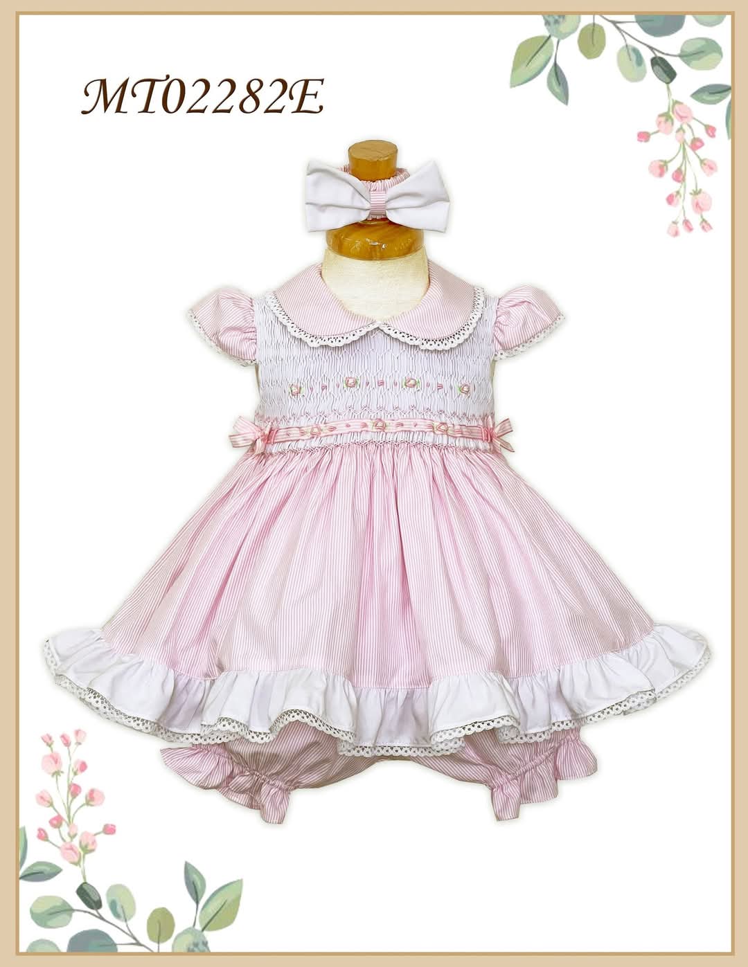 Girls Strippy Pink Smocked Dress