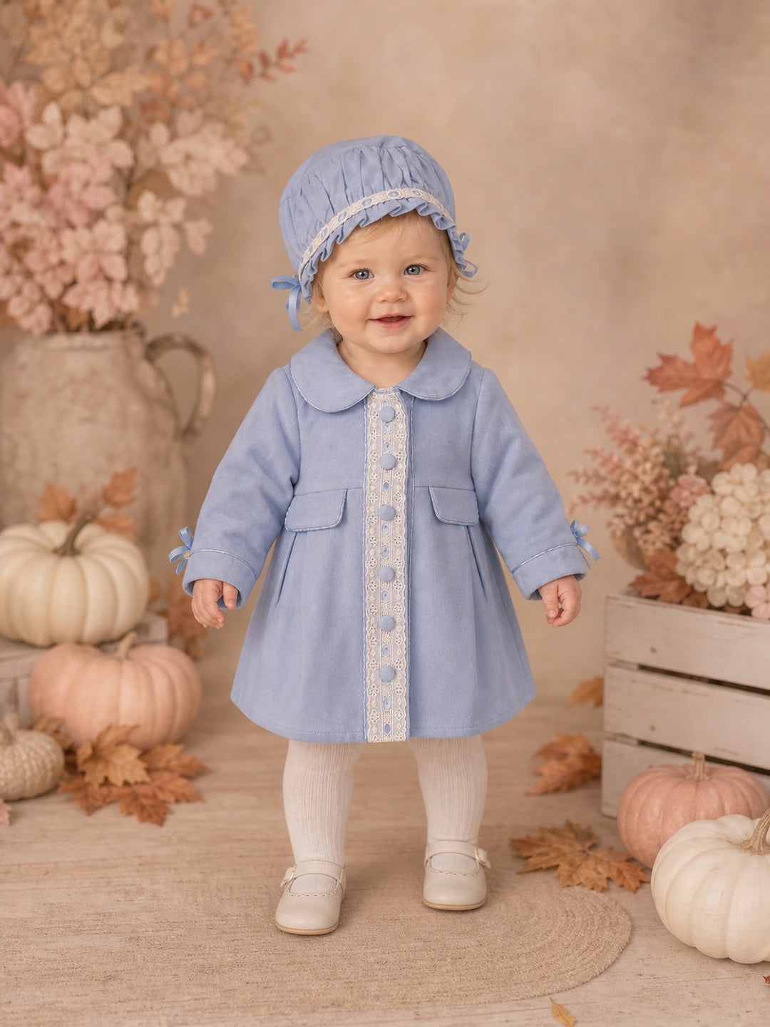 Baby Girls Blue Soft Cord Coat with Matching Hat