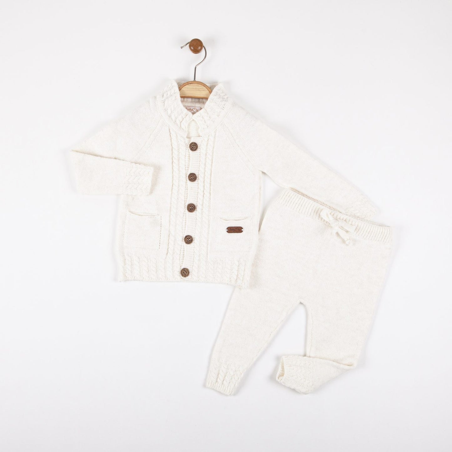 Baby Boys Cream Knitted Embossed Cardigan & Bottoms Set