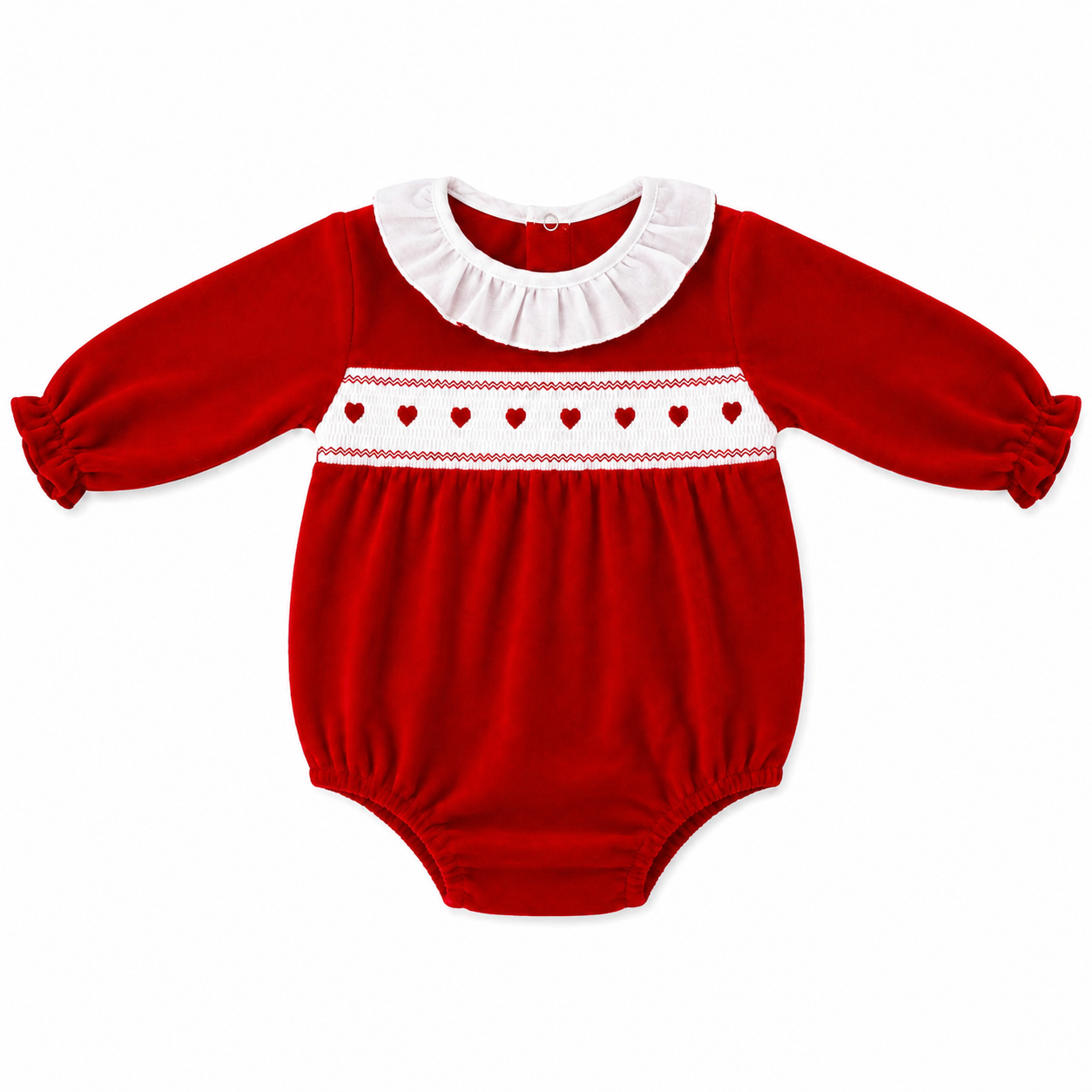 Baby Girls Red Hearts Velour Romper