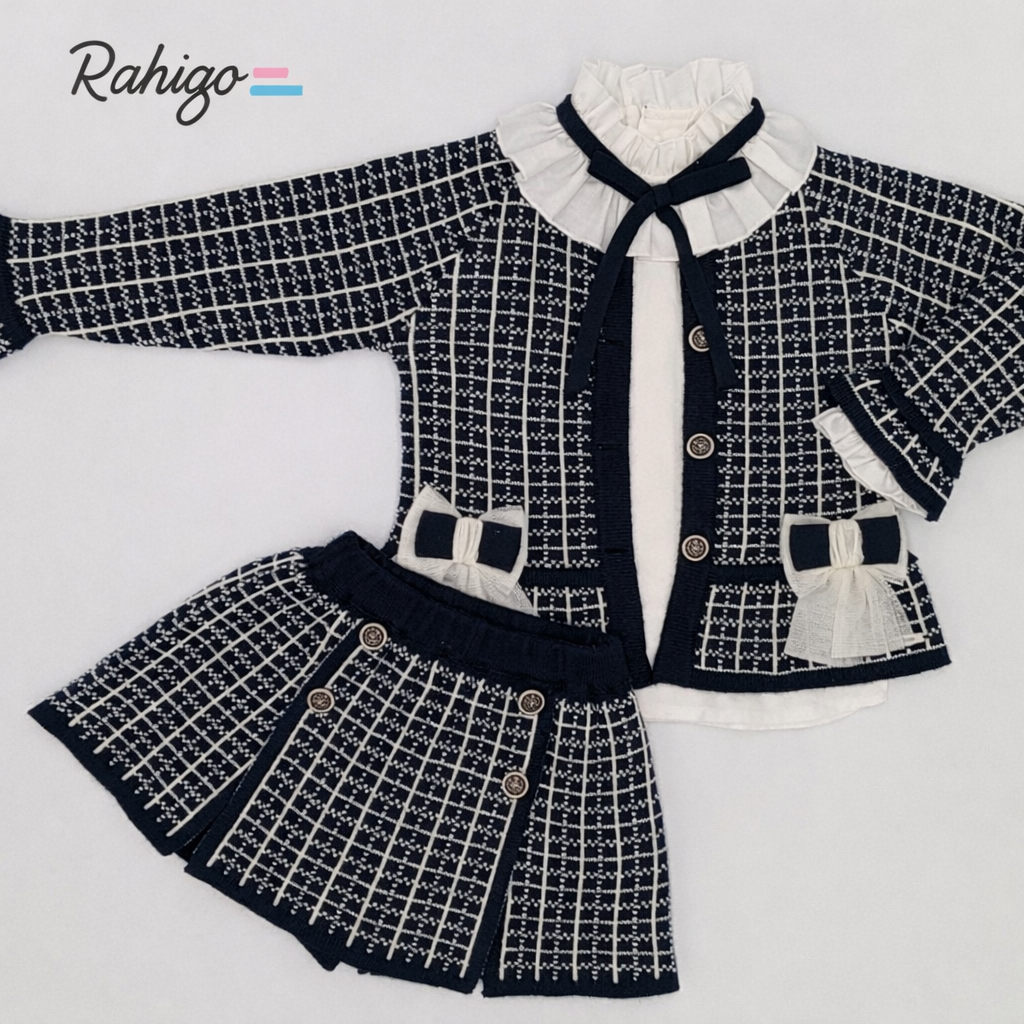 Rahigo Girls Navy & Cream Cardigan, Blouse, Skirt & Socks Set - AW26 (Preorder)
