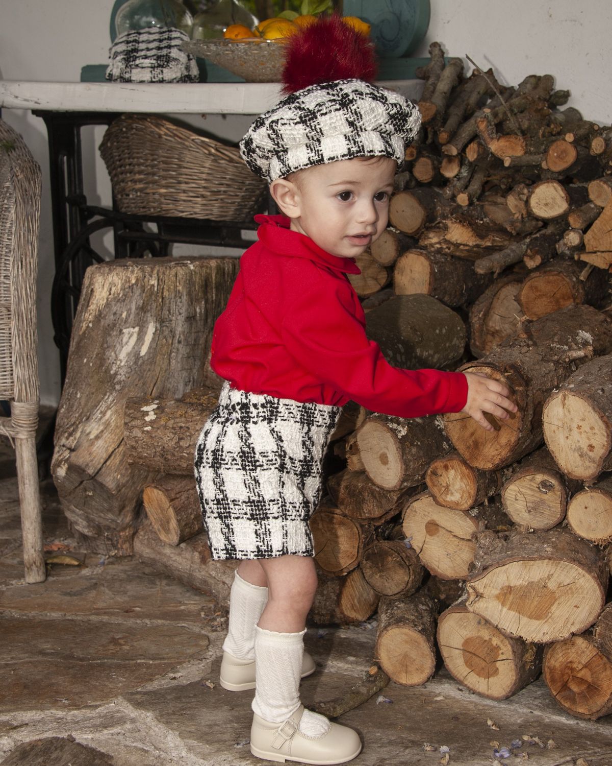 Boys Tweed Short & Red Blouse Set AW (Made to order)
