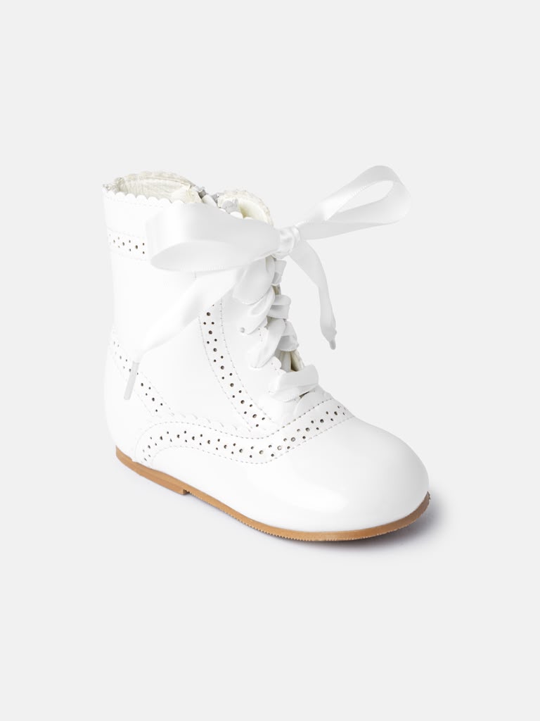 White Girls Spanish Leather Scalloped Edge Boots