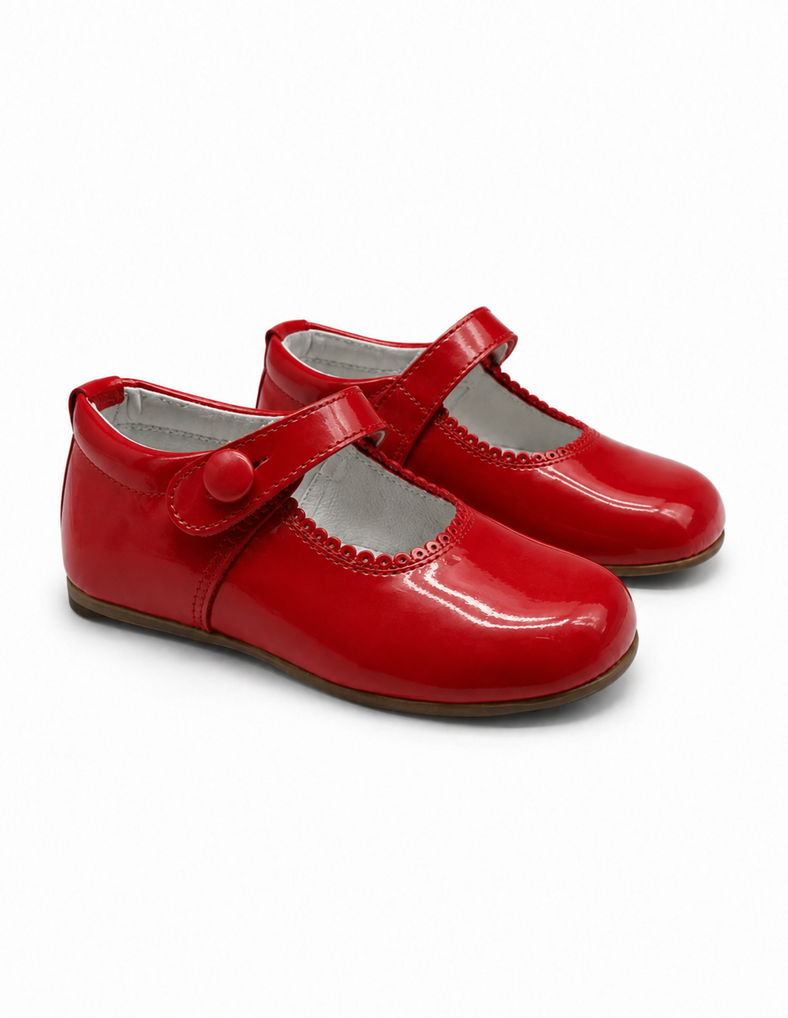 Girls Red Patent Leather Mary Janes Button Shoes (Preorder)