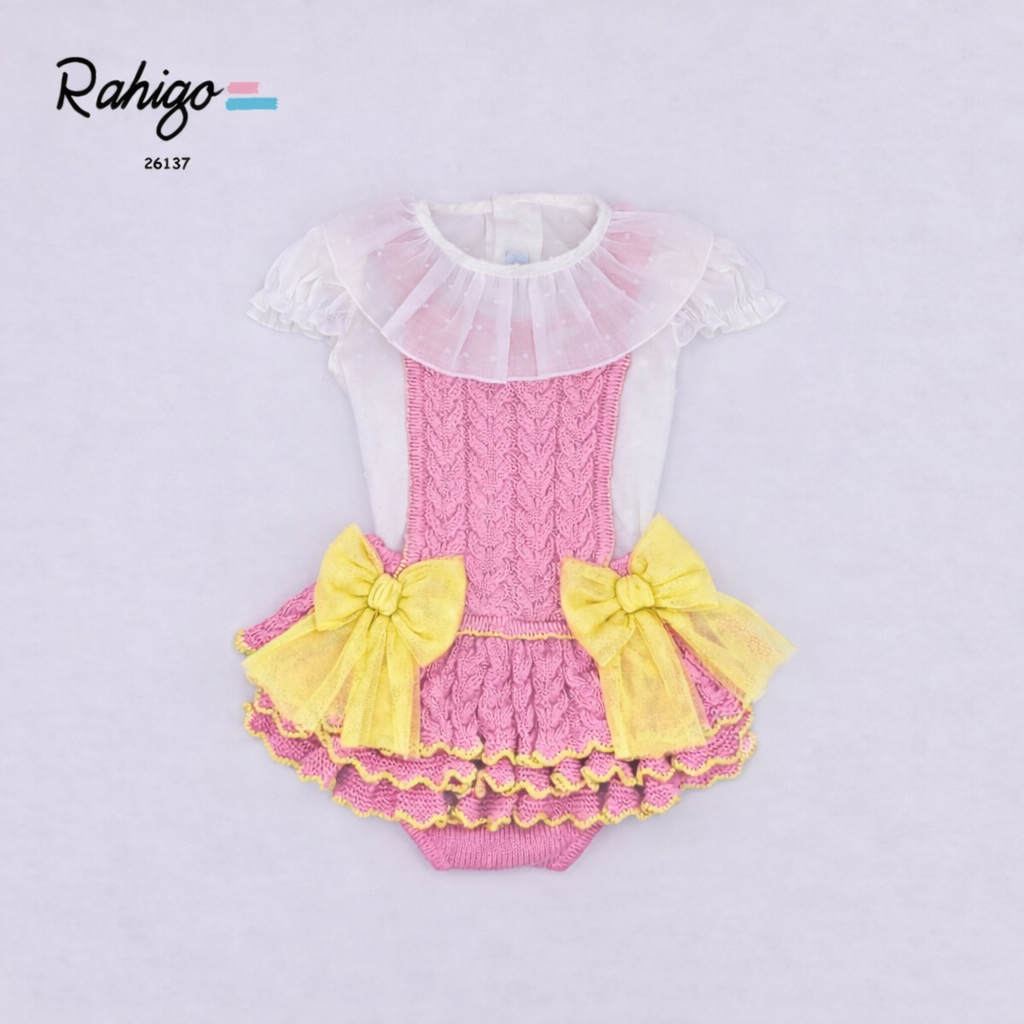 Rahigo Baby Girls Fushia Pink & Lemon Yellow Romper & Blouse Set- SS26 In stock