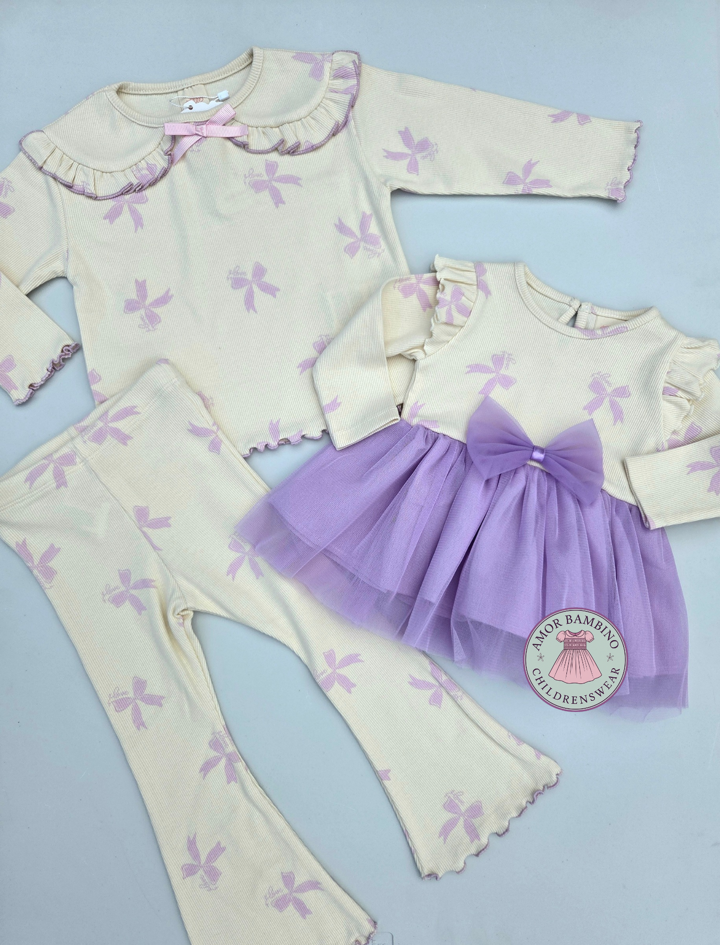 Girls lilac bow print leggings set