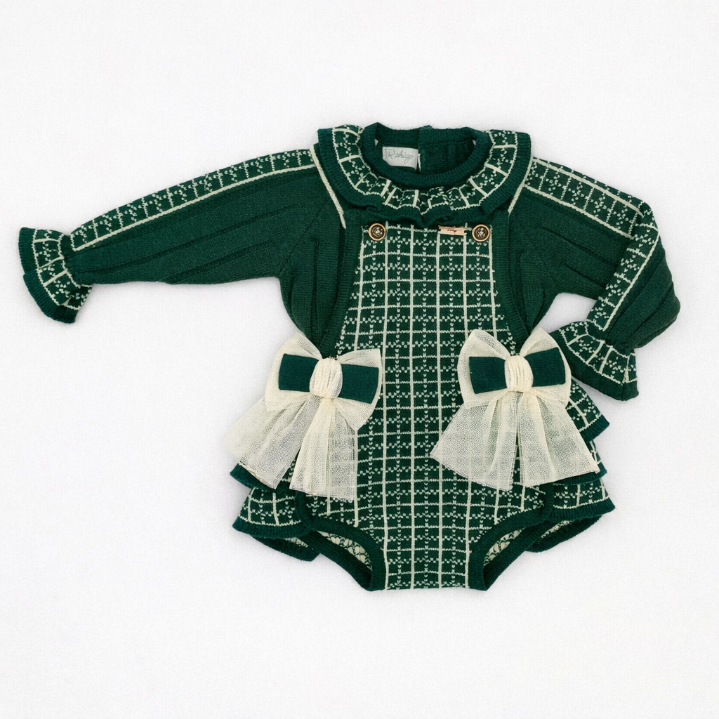Rahigo Baby Girls Bottle Green & Camel Romper & Jumper Set - AW26 (Preorder)