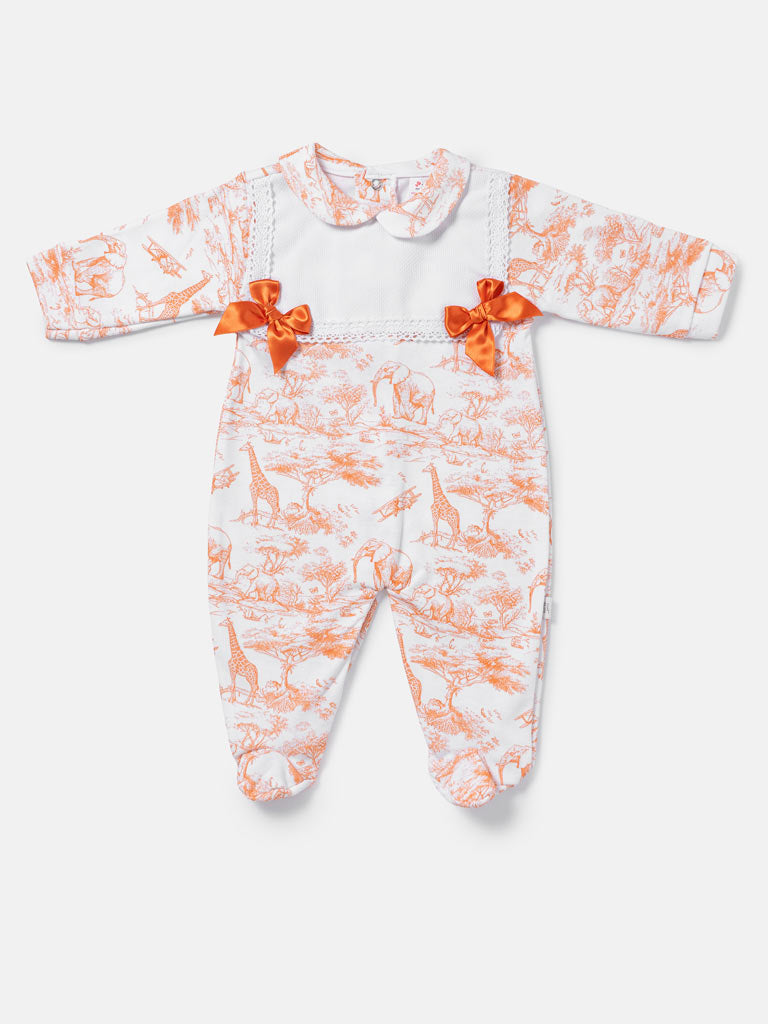 Baby Girls Orange Safari Babygrow