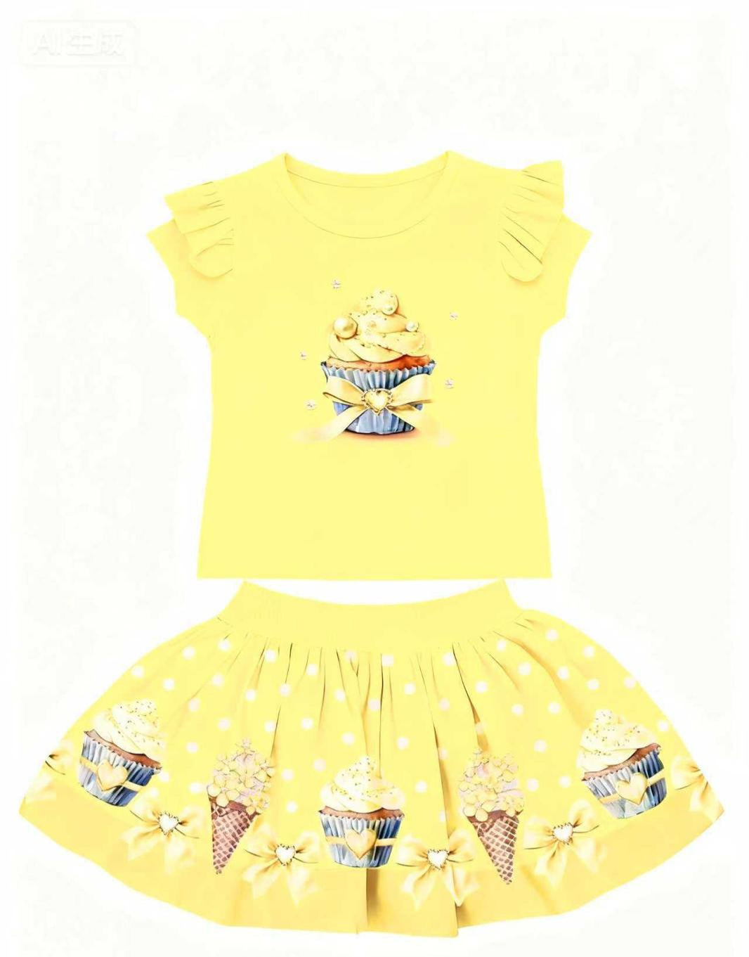 Yellow Cupcake & Ice Cream Top & Skirt Set