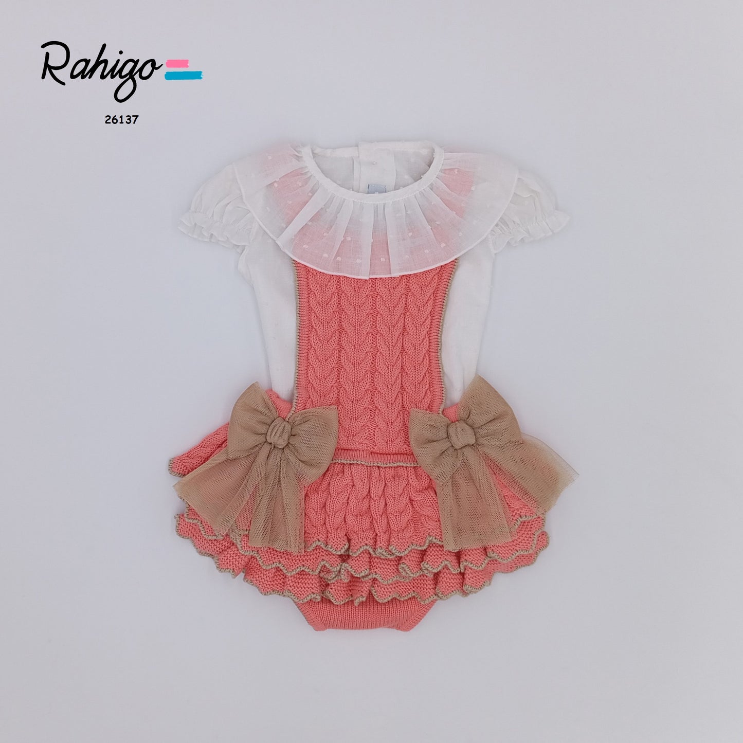 Rahigo Baby Girls Coral & Camel Romper & Blouse - SS26 In Stock