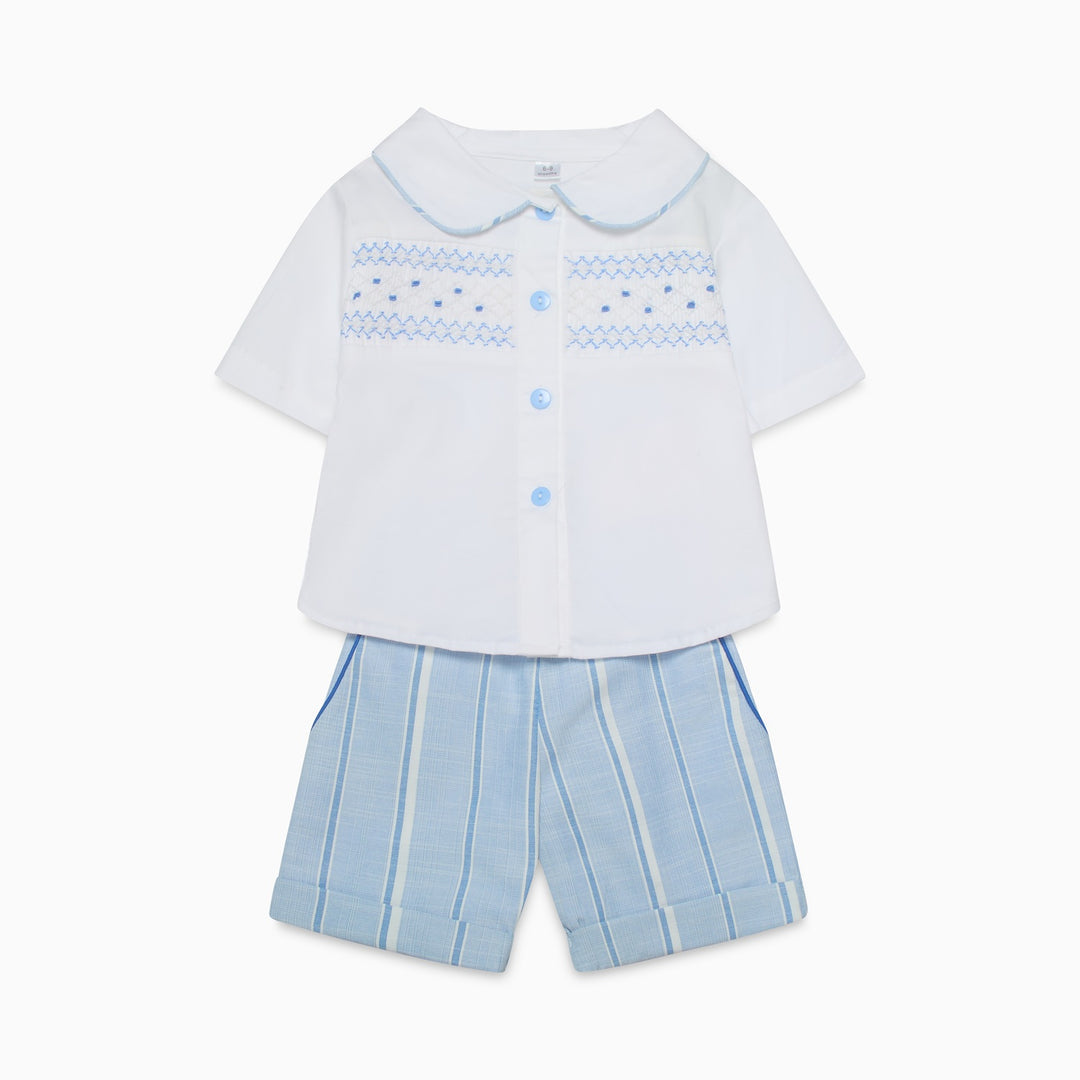 Boys Blue Smocked Shirt & Shorts Set