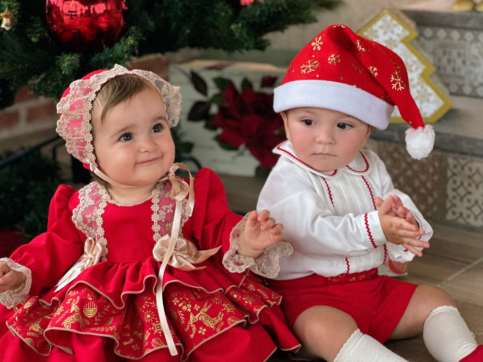 Babygirls Traditional Red Christmas Dress & Bonnet AW (Made to order)