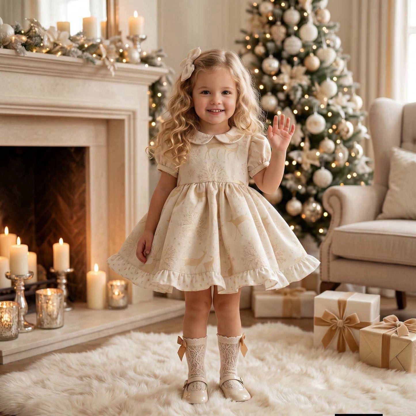 Amor Bambino Exclusive Golden Christmas Dress AW26 (Made to order)