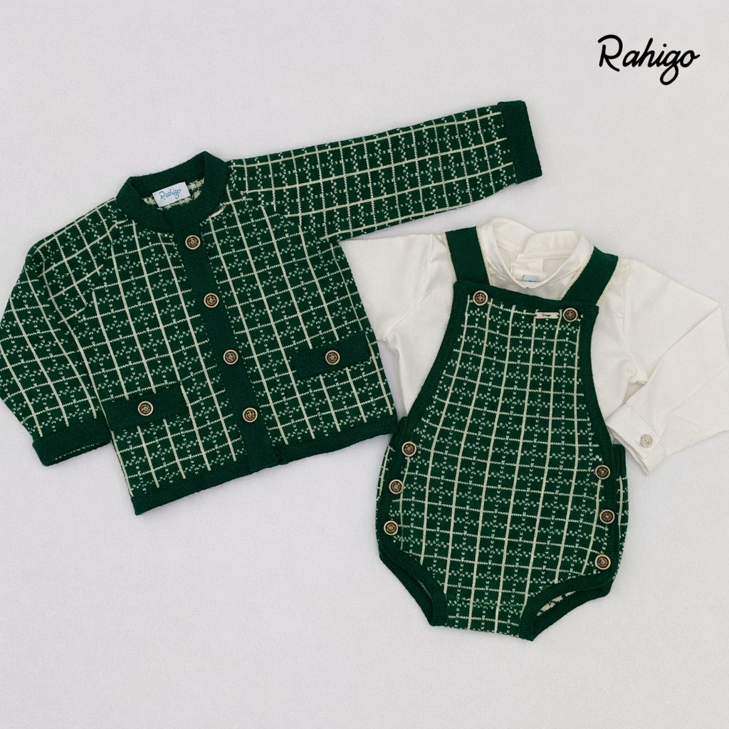 Rahigo Baby Boys Bottle Green & Camel Cardigan, Romper & Shirt Set - AW26 (Preorder)