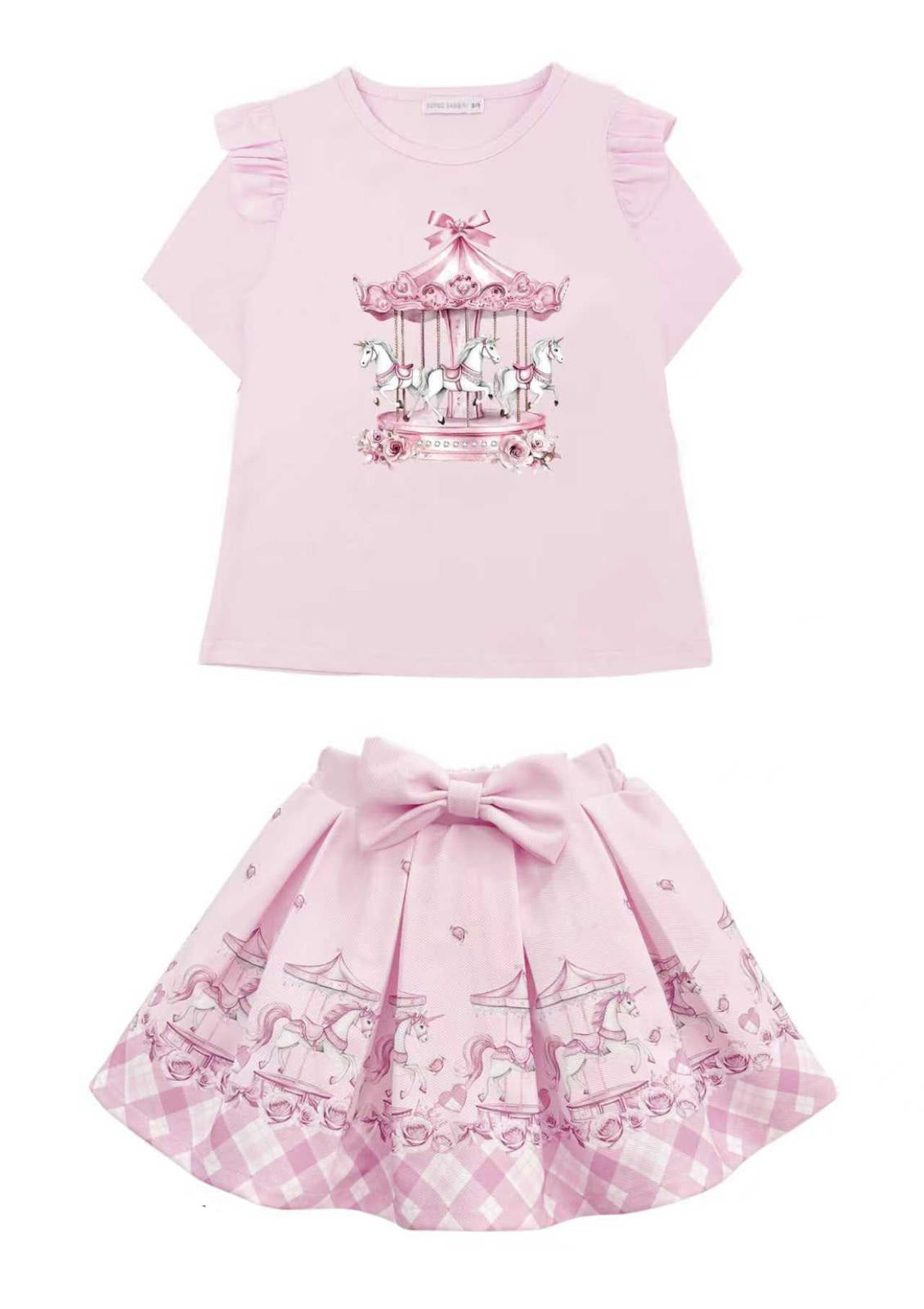 Pink Horse Carousel Top & Skirt Set