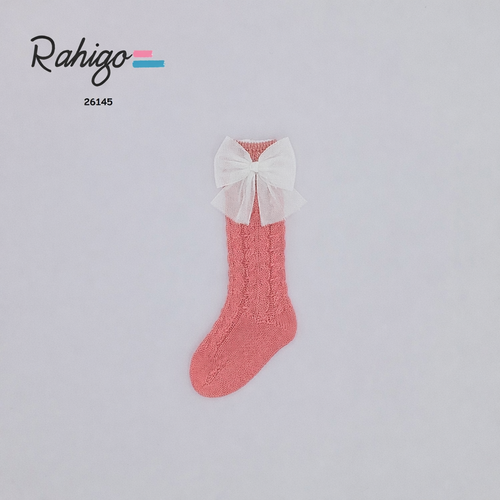Rahigo Baby Girls Coral & White Socks - SS26 REORDER APRIL DELIVERY