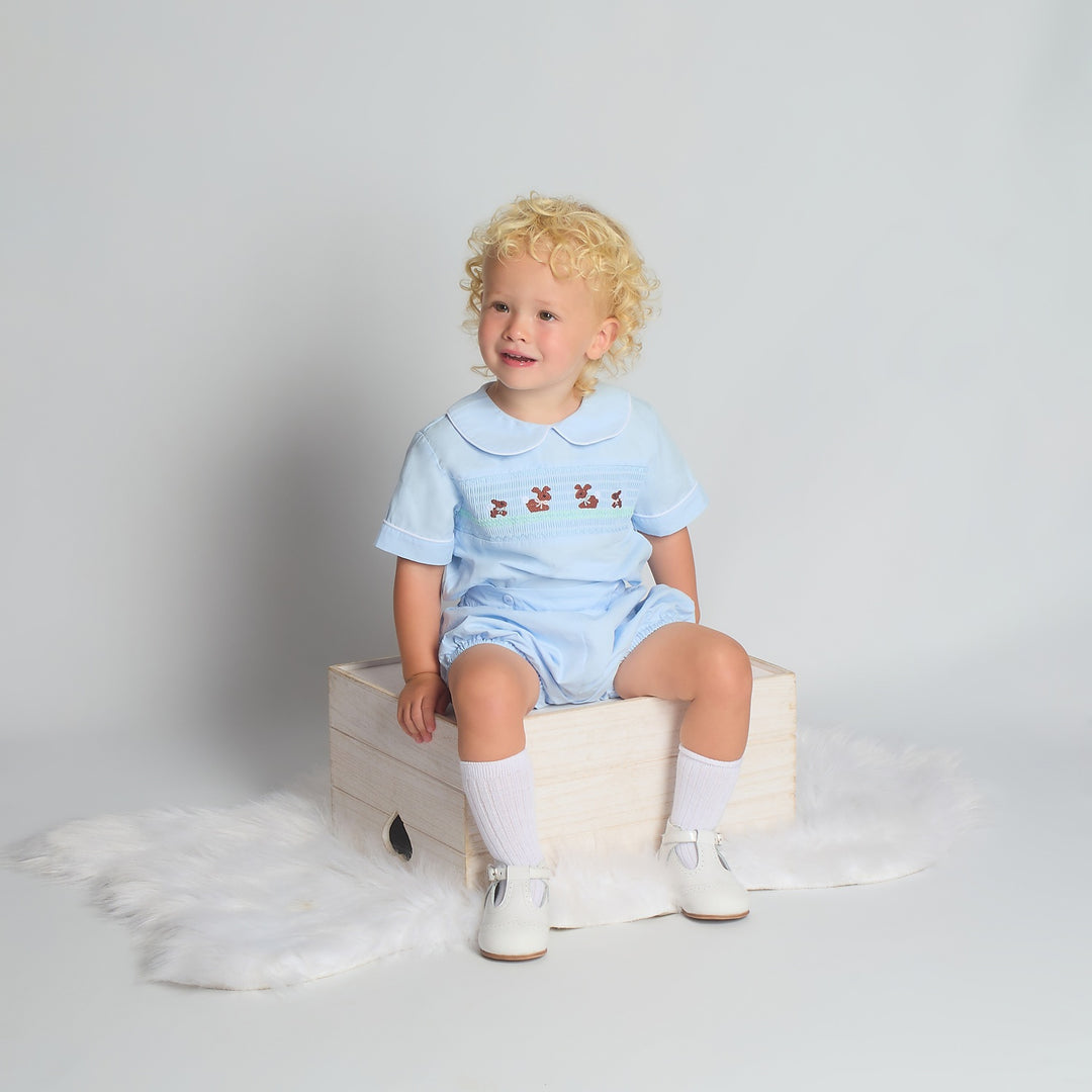 Boys Blue Bunny Smocked 2 piece Set