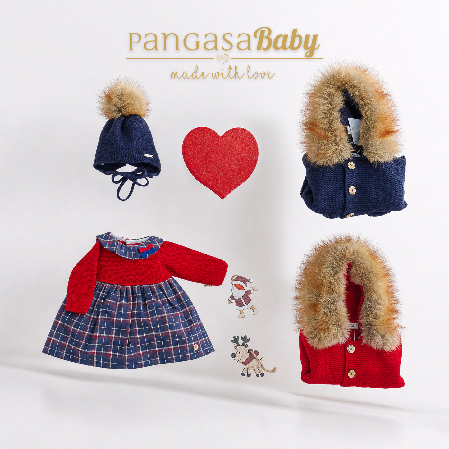 Pangasa Baby Checked Halfknit Red Dress & Knickers ~ AW26 Preorder