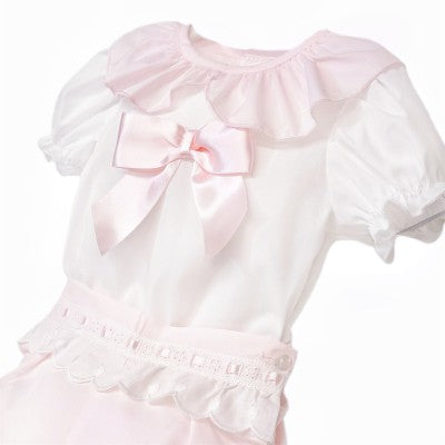 Baby Girl Pink & White Blouse & Short Set