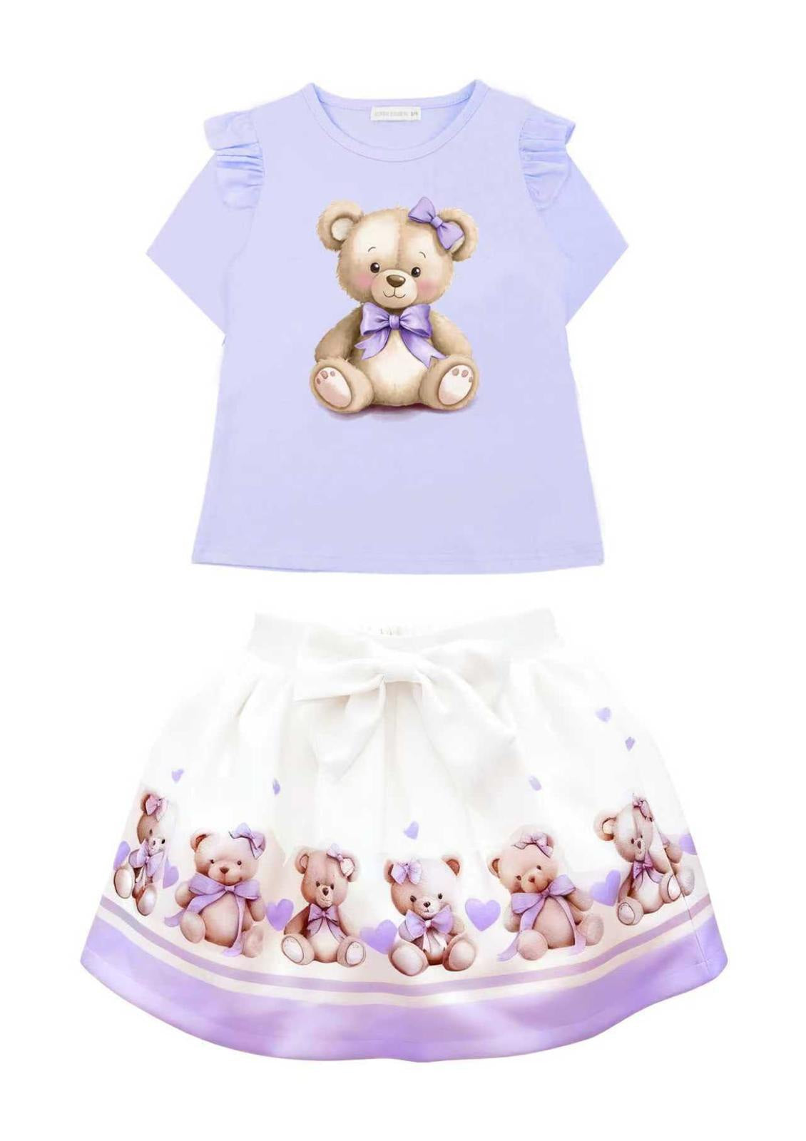 Purple Teddybear Top & Skirt Set