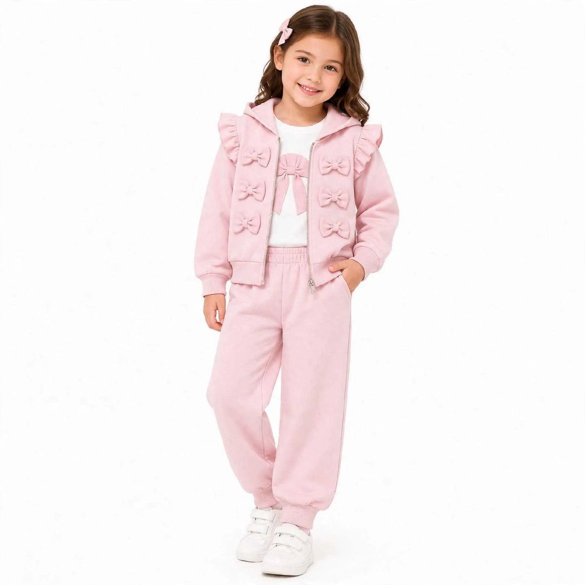 Girls Pink 3 Piece Bow Tracksuit Set (Preorder)