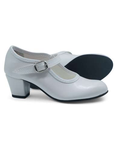 White Mary Jane Girls Leather Heel Shoes (Preorder)