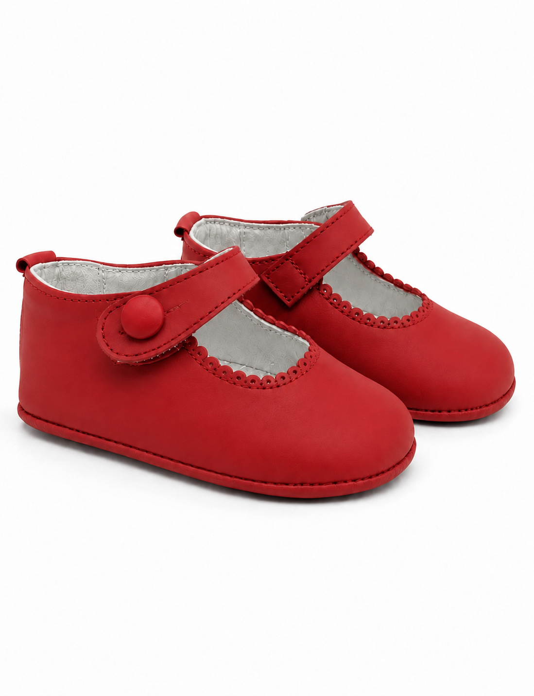 Red Leather Baby Girls Button Pram Shoes - In Stock